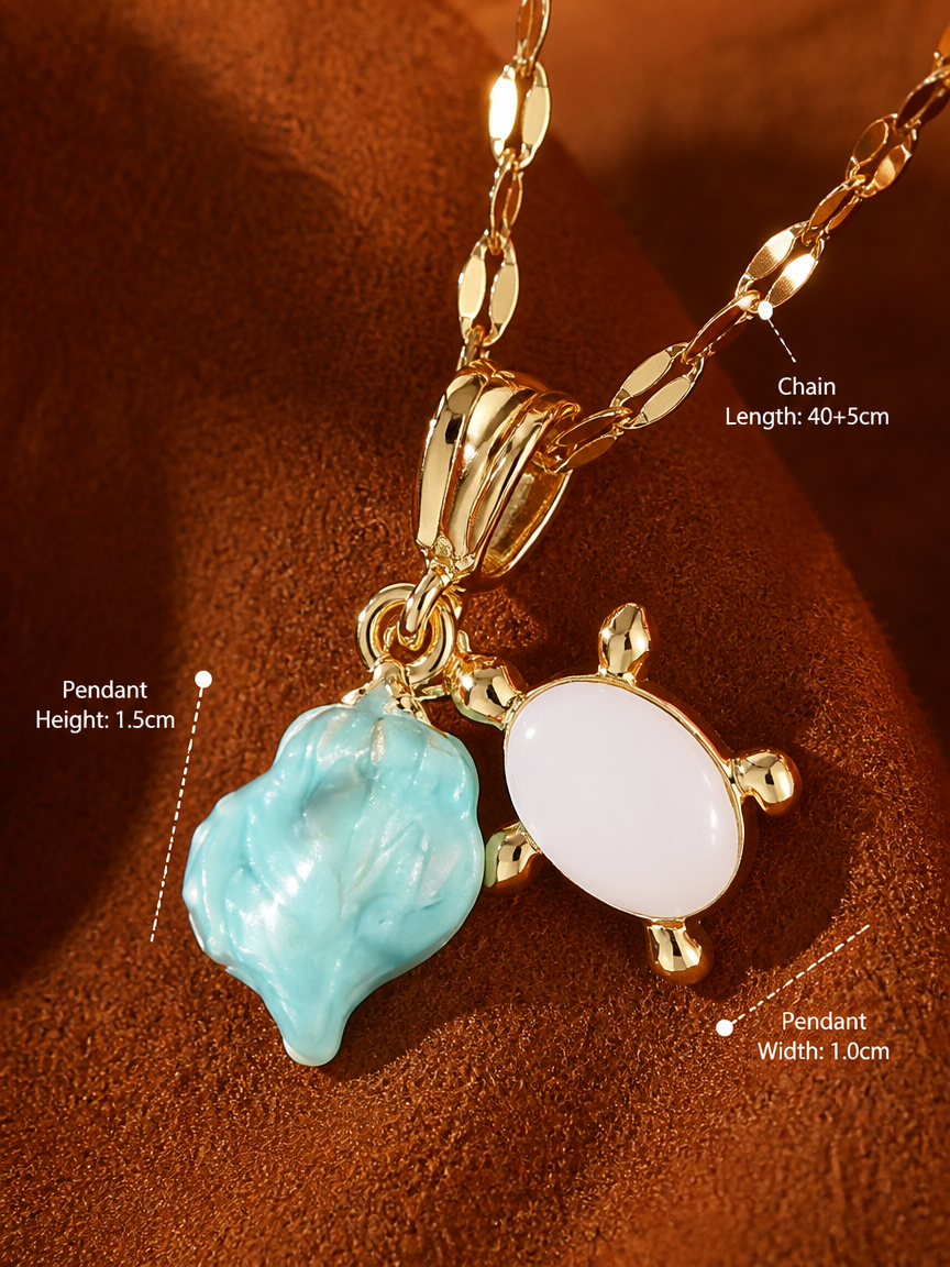 Aquatic Charm Turquoise and Shell Pendant Necklace