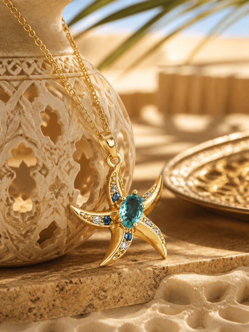 Teal Zircon Starfish Necklace