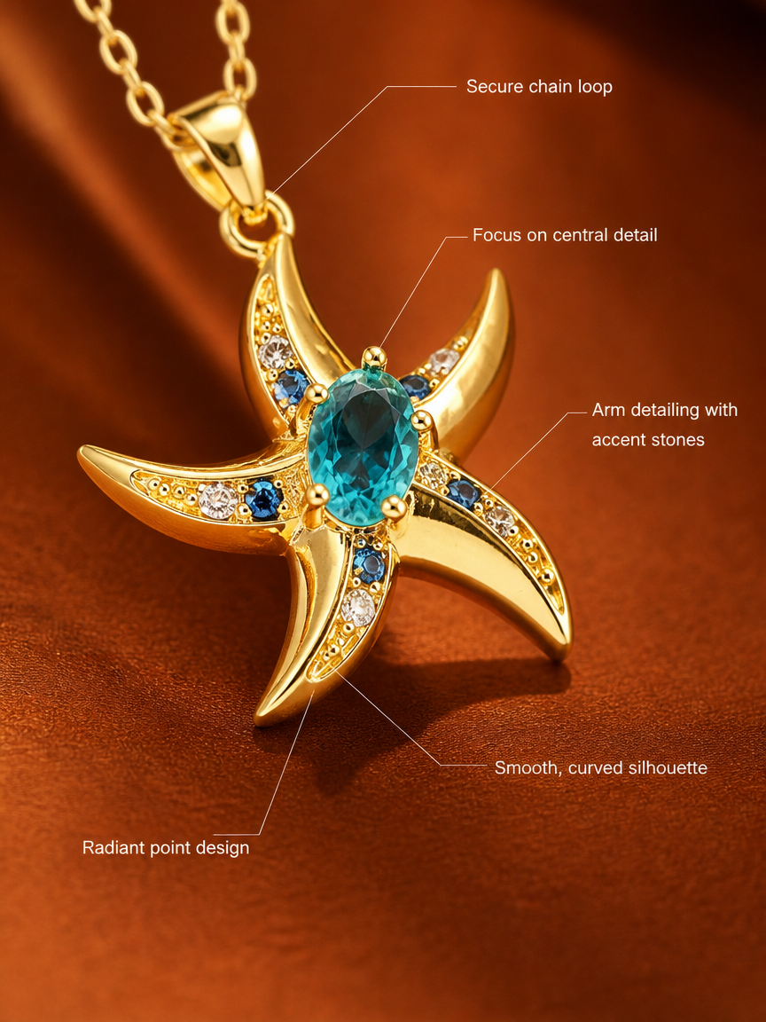 Teal Zircon Starfish Necklace