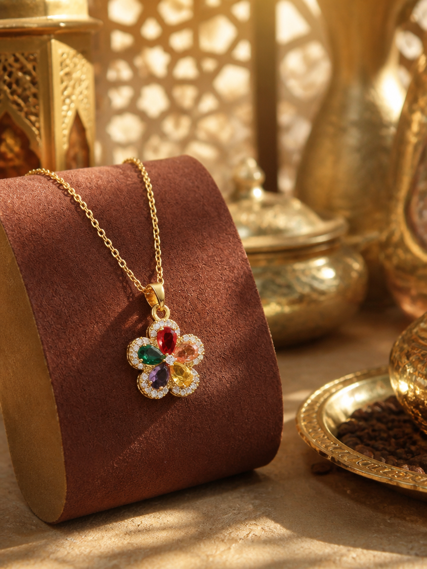Colorful Gem Flower Necklace