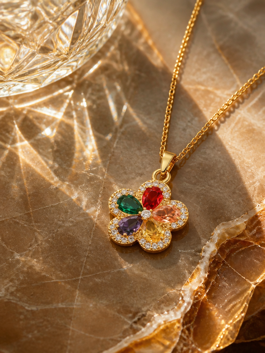 Colorful Gem Flower Necklace