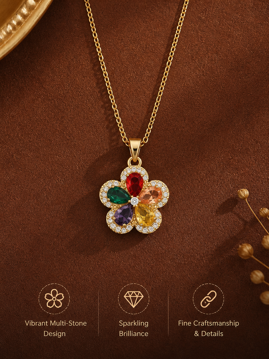 Colorful Gem Flower Necklace