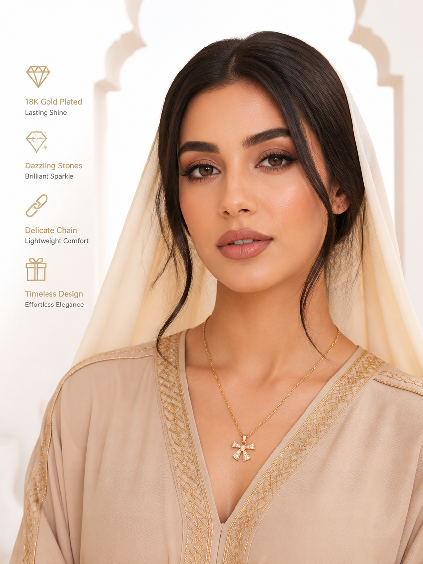 Golden Zircon Bow Necklace
