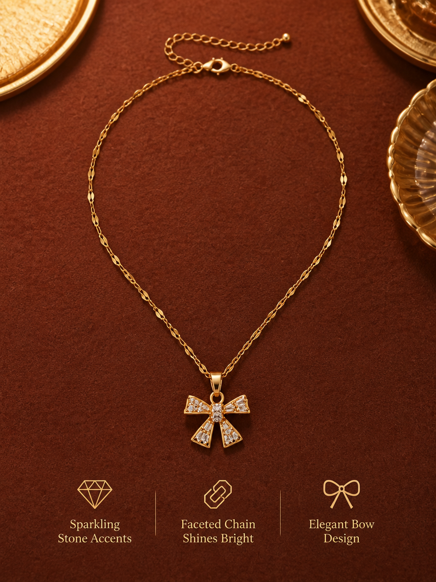 Golden Zircon Bow Necklace