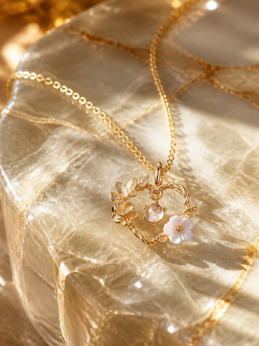 Shell Flower Heart Necklace