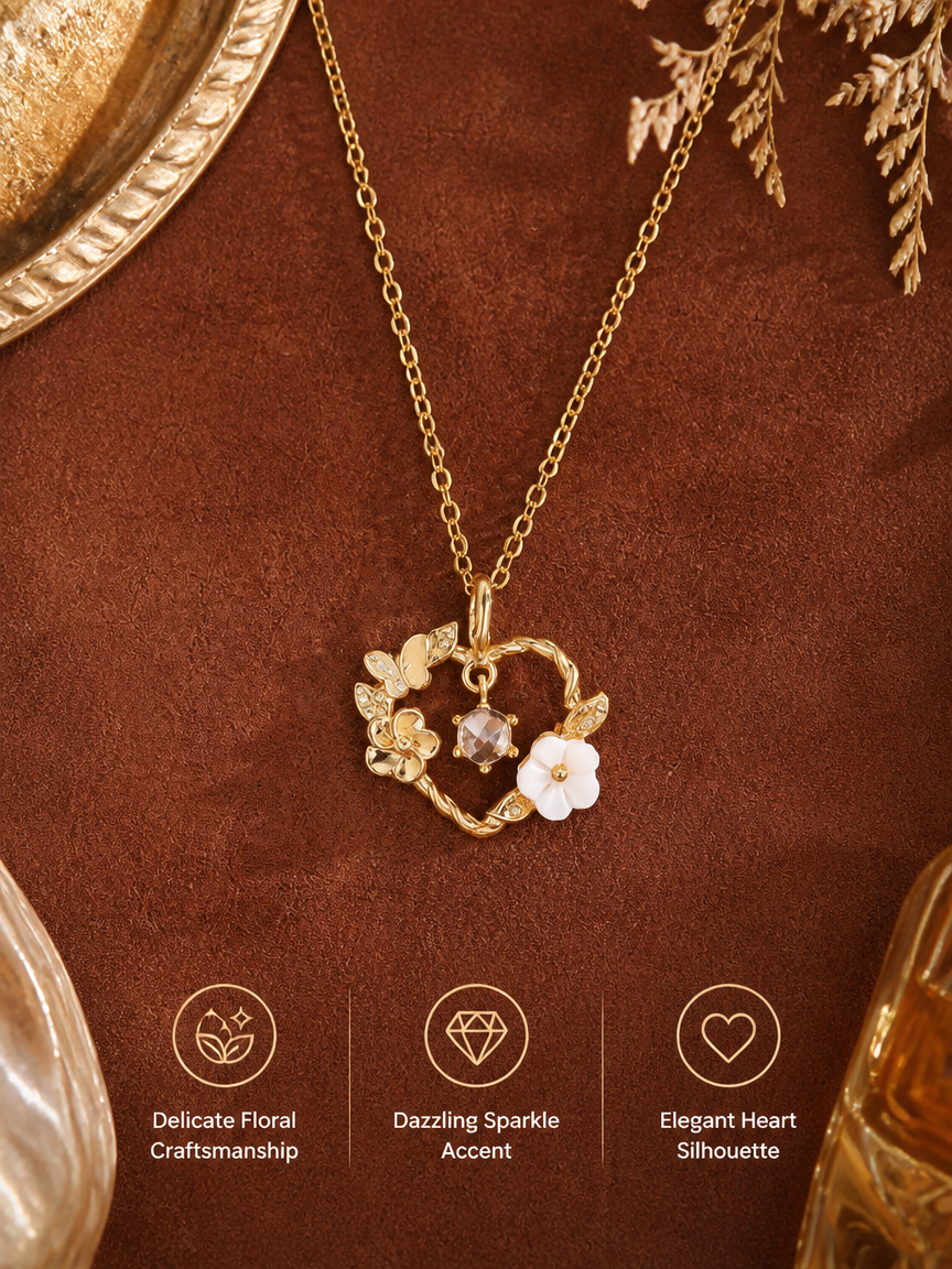 Shell Flower Heart Necklace