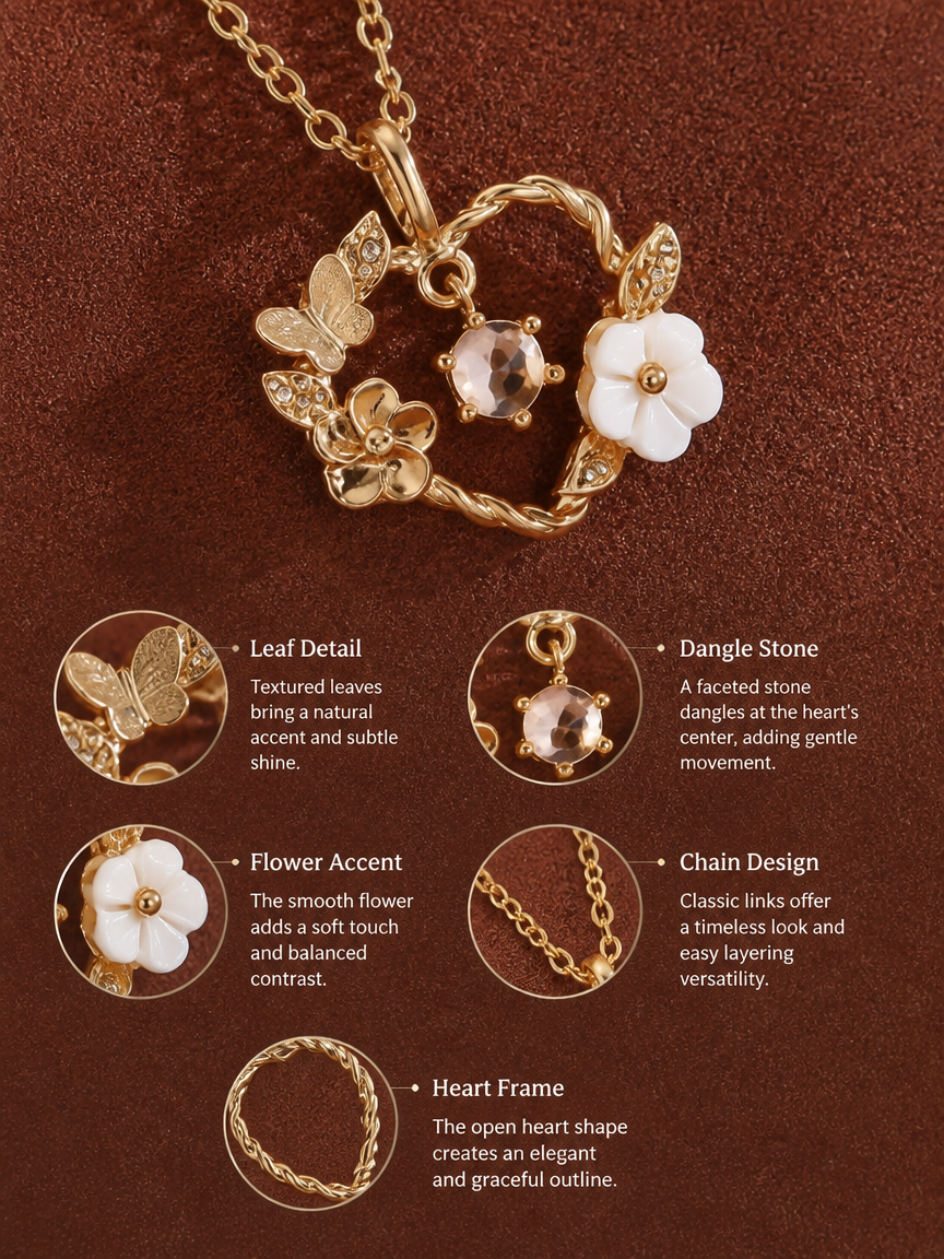 Shell Flower Heart Necklace