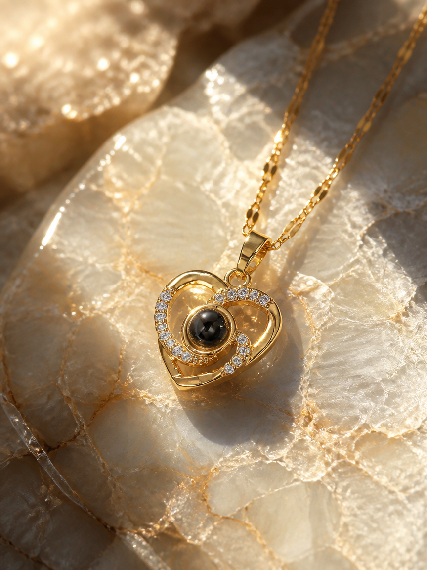 Double Loop Heart Black Bead Necklace
