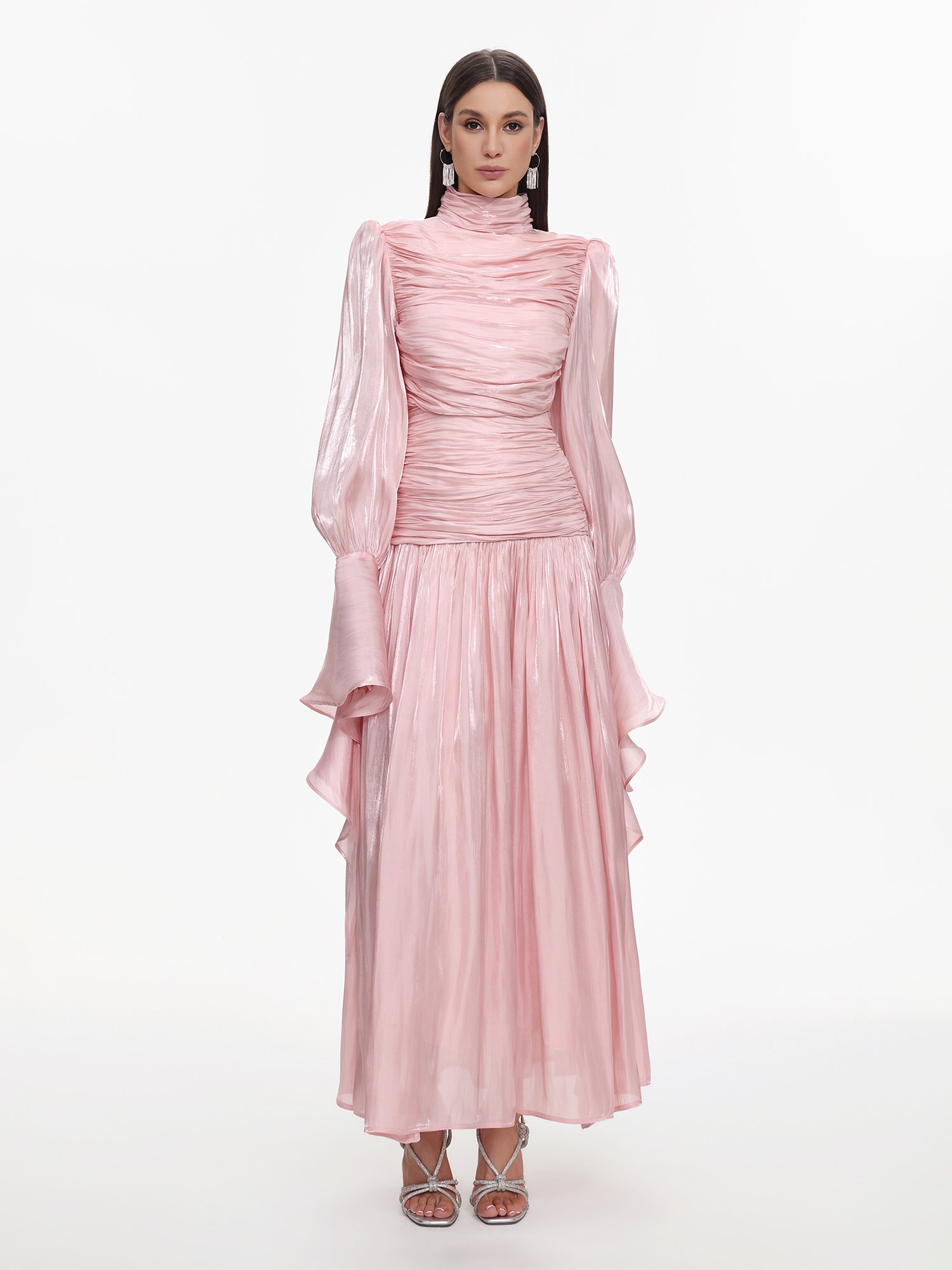 Viky Resort Waist-Defining Long Sleeve Ruched Maxi Dress