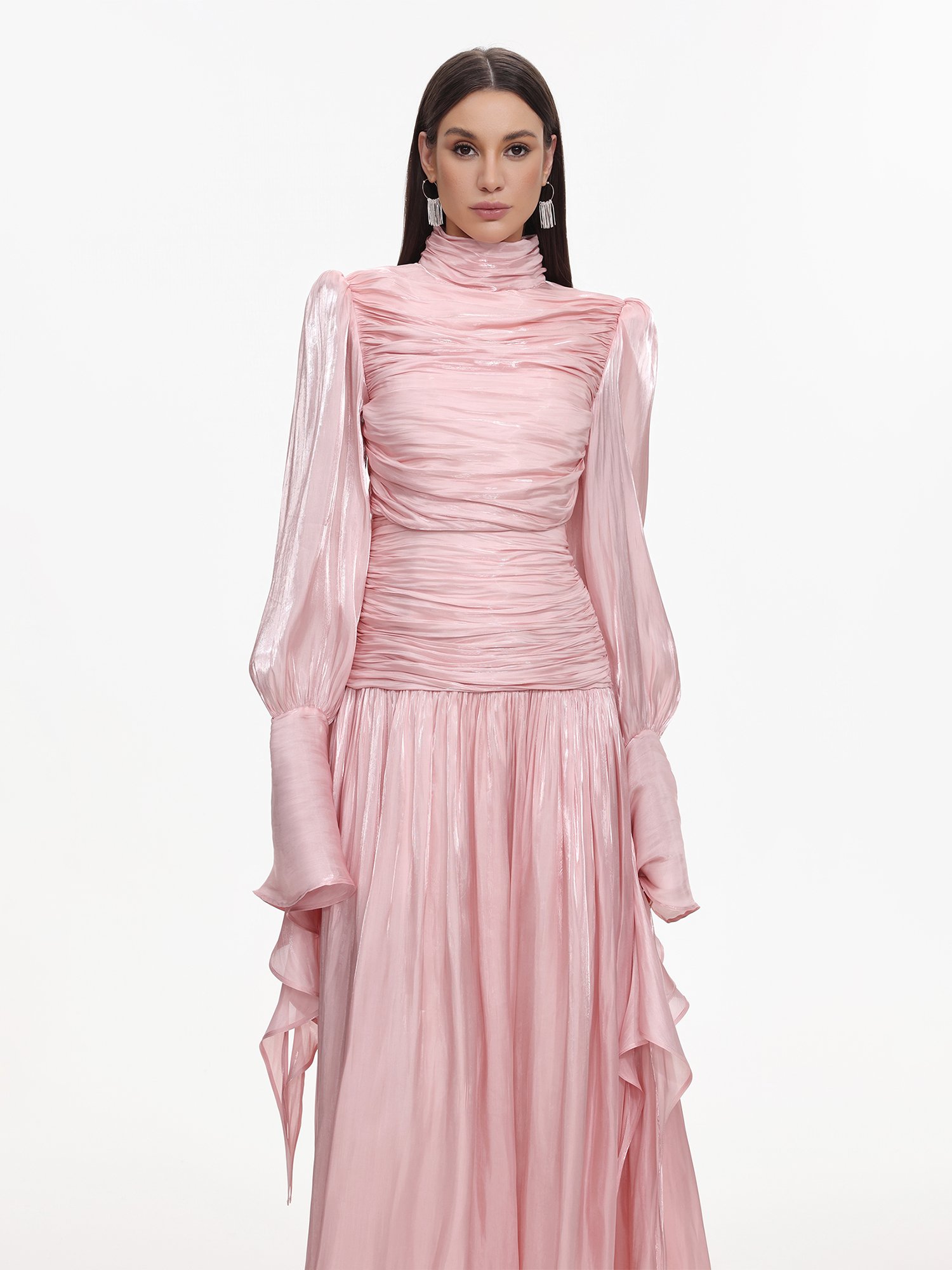 Viky Resort Waist-Defining Long Sleeve Ruched Maxi Dress