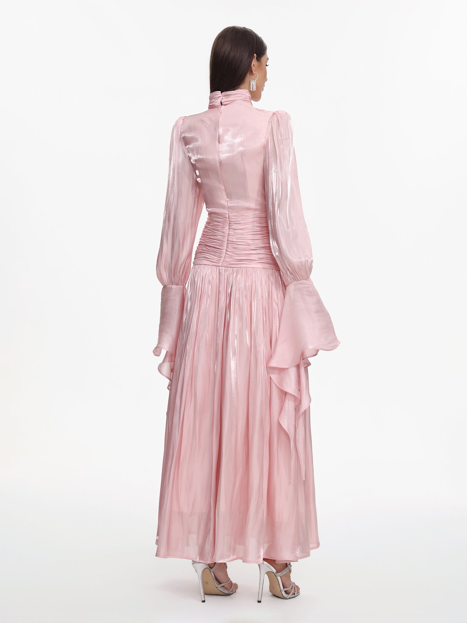 Viky Resort Waist-Defining Long Sleeve Ruched Maxi Dress