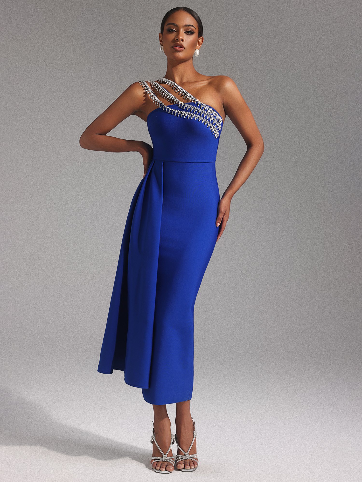 Marcella One Shoulder Diamond Bandage Maxi Dress