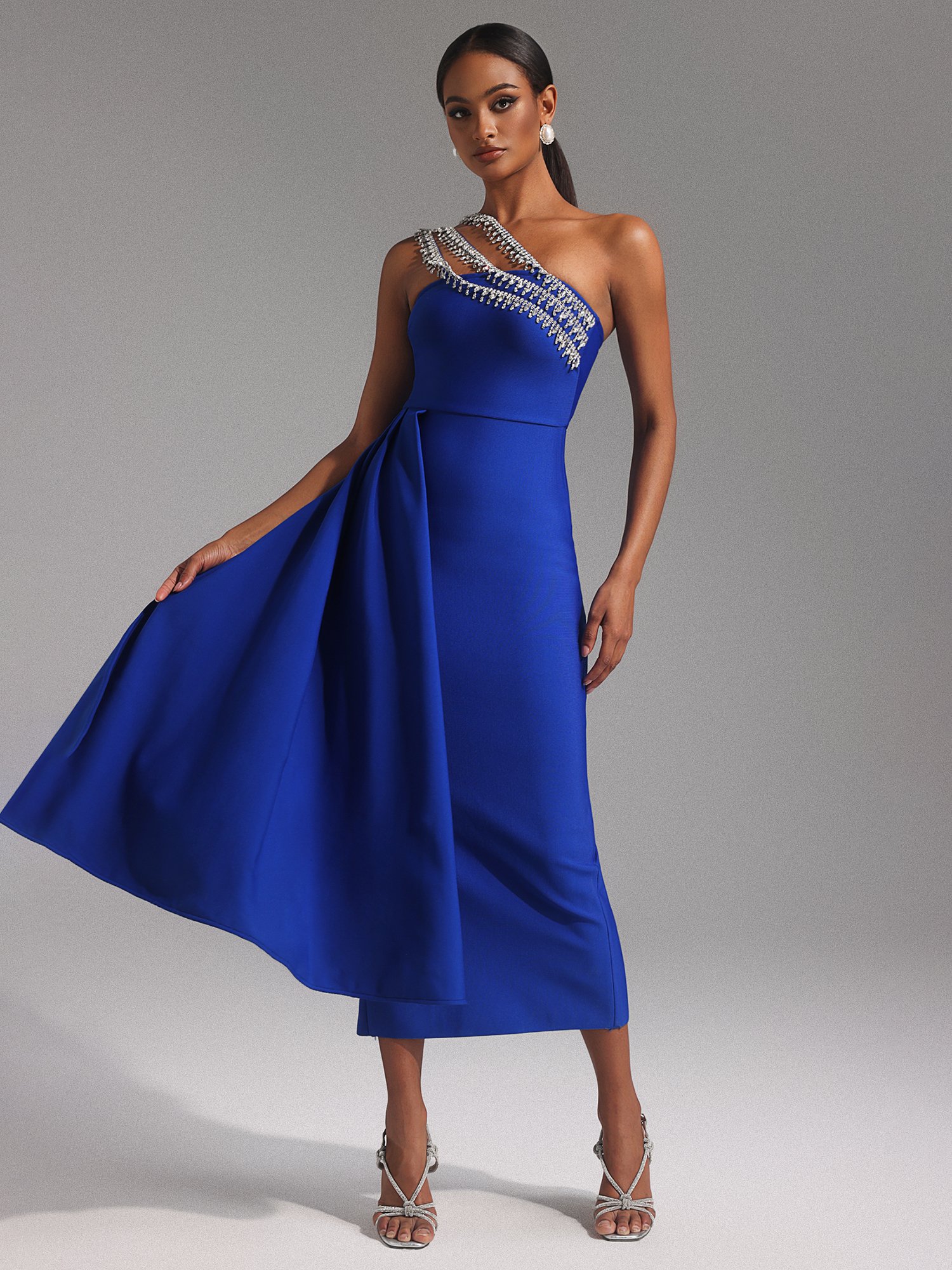 Marcella One Shoulder Diamond Bandage Maxi Dress