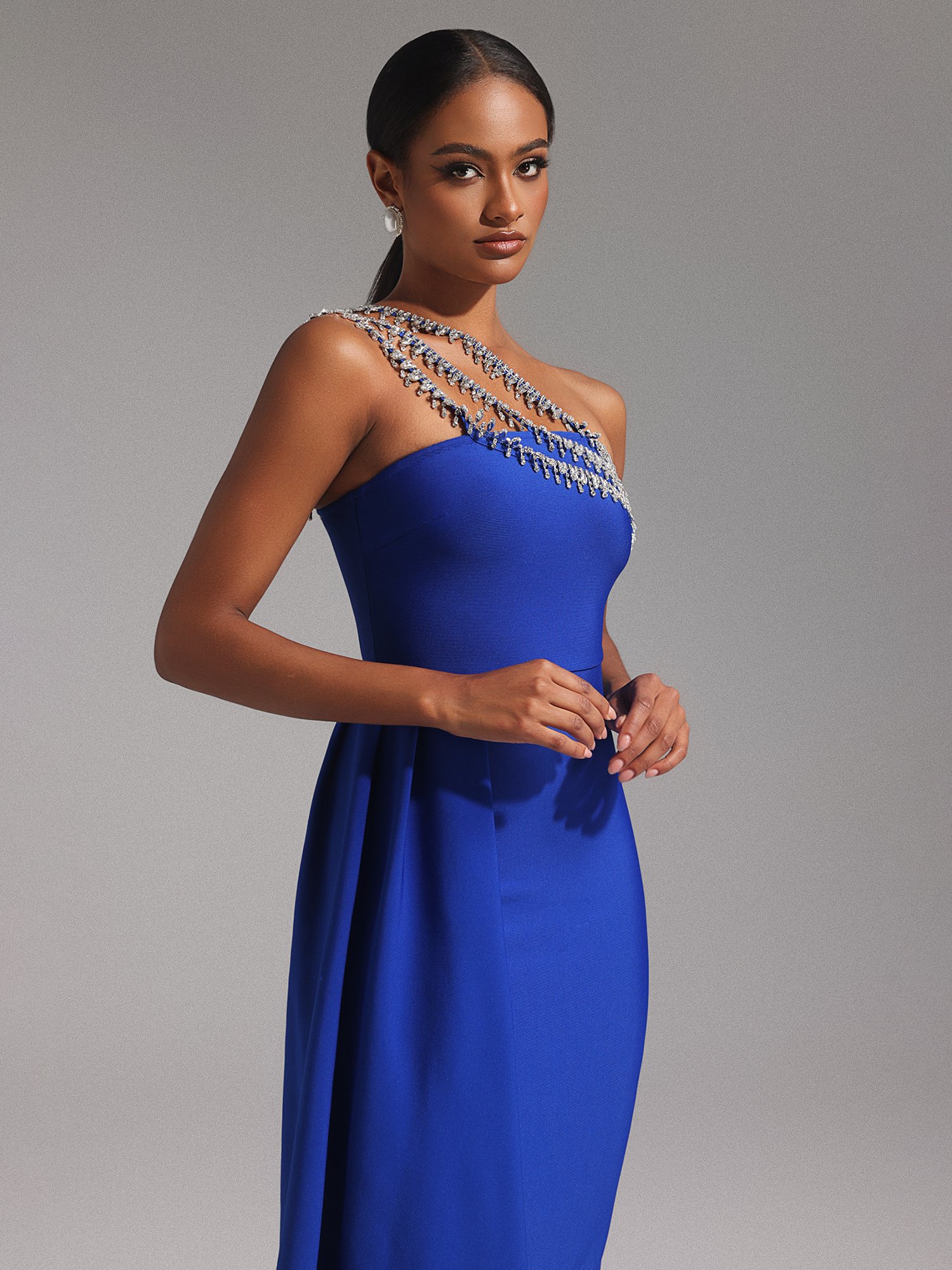 Marcella One Shoulder Diamond Bandage Maxi Dress