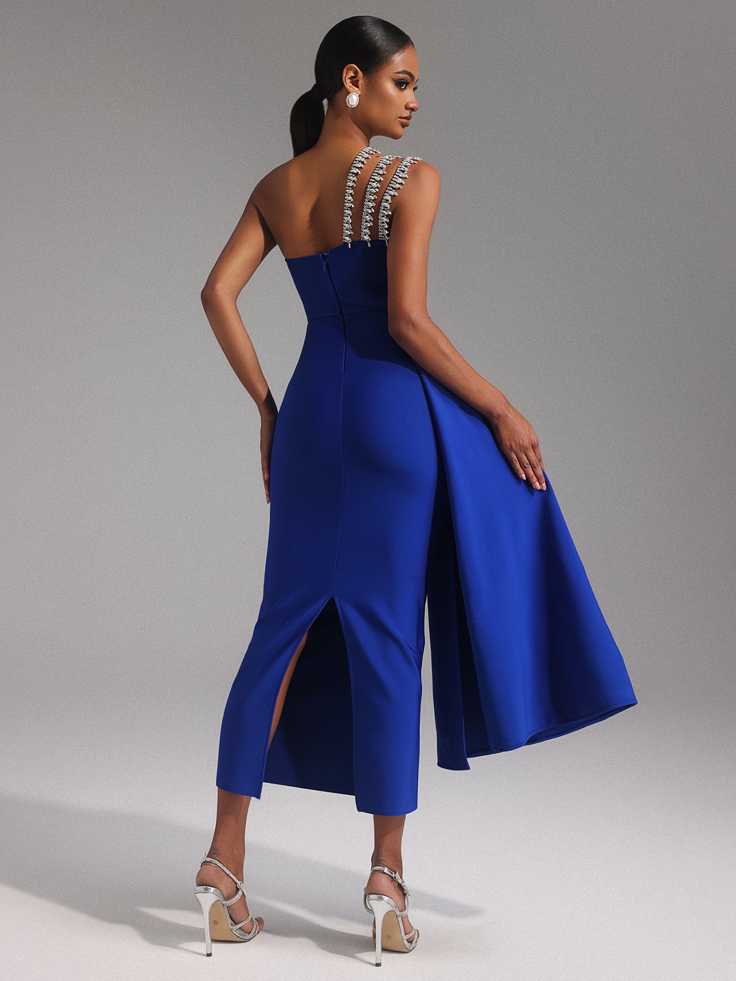Marcella One Shoulder Diamond Bandage Maxi Dress