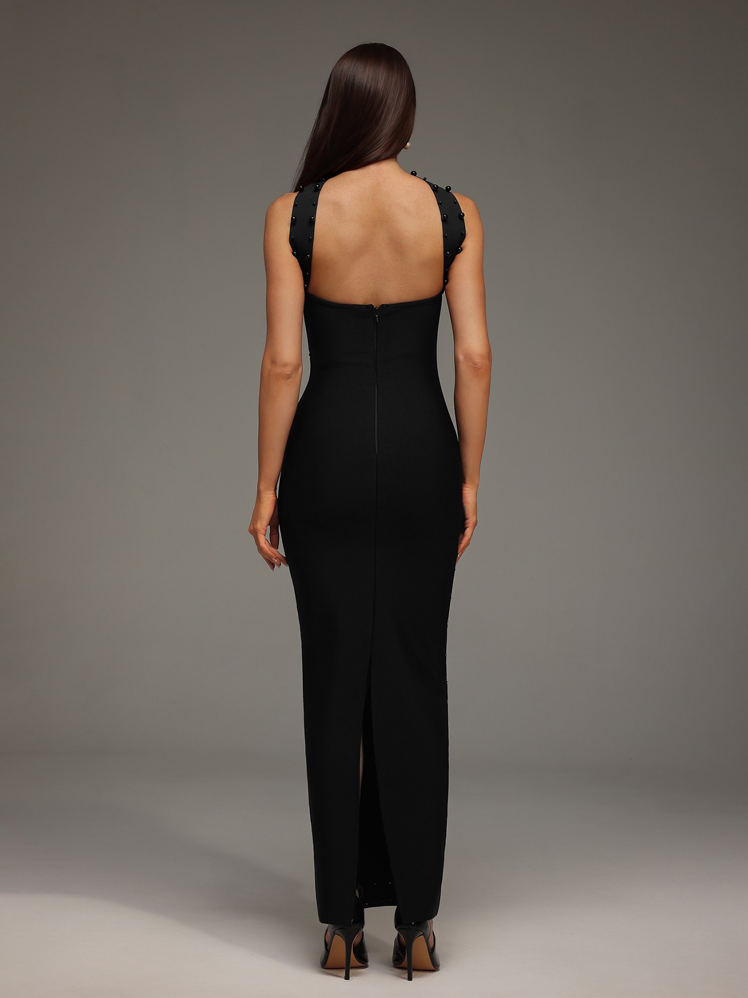 Nesya Sleeveless Pearl Bandage Maxi Dress