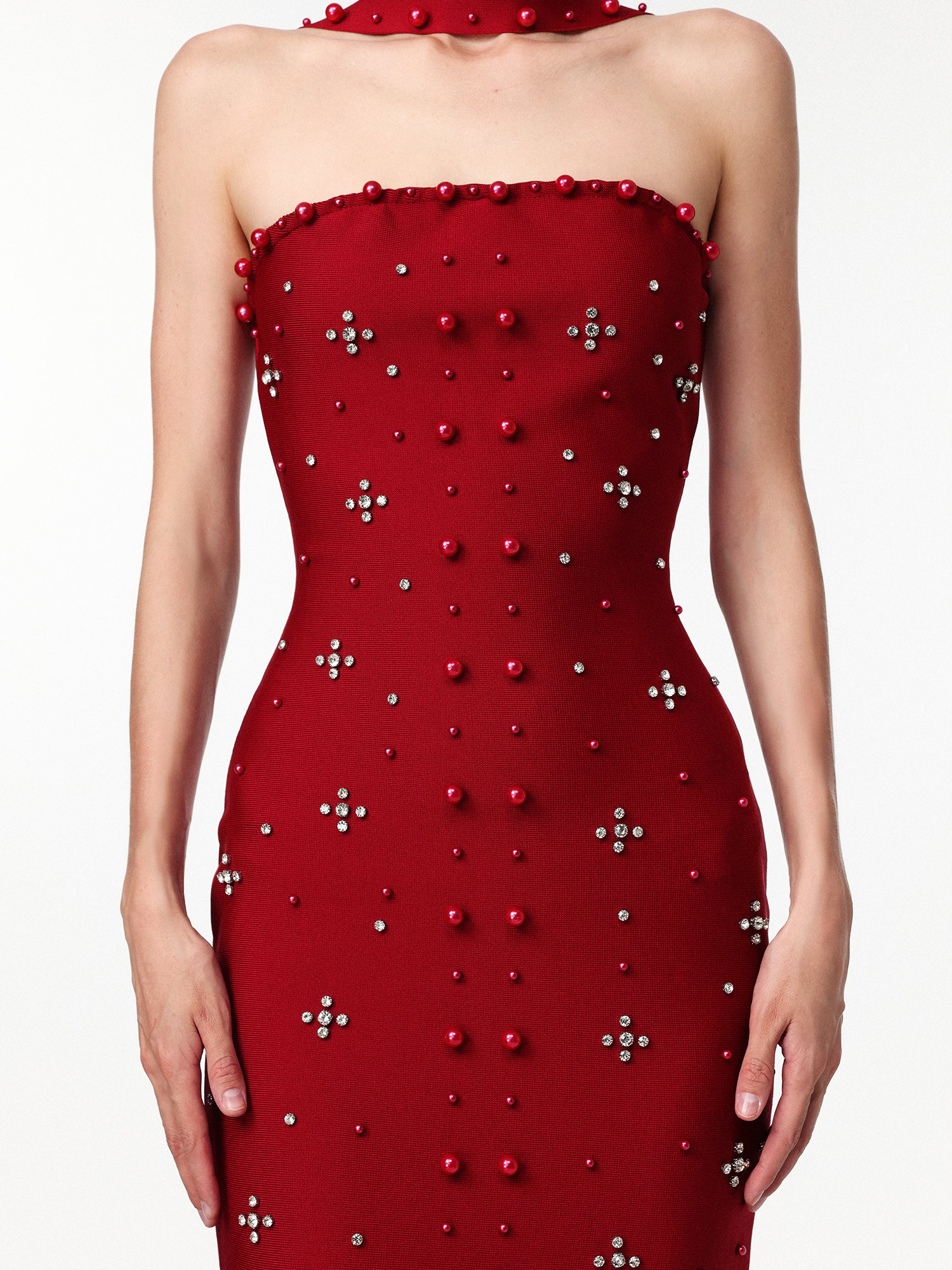 Nesya Sleeveless Pearl Wine Bandage Maxi Dress