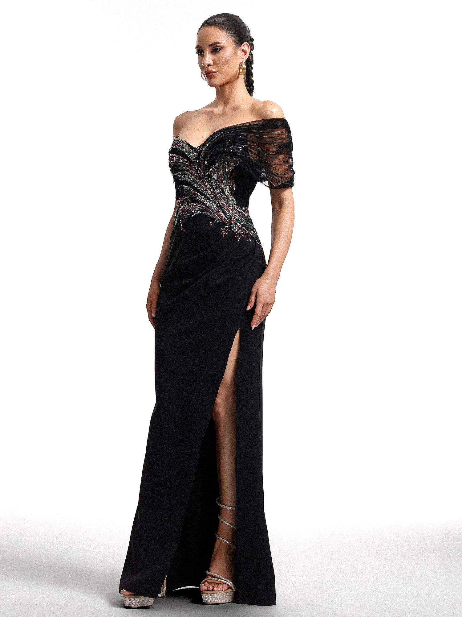 Stolen Strapless Sequin Embroidered Slit Bandage Maxi Dress