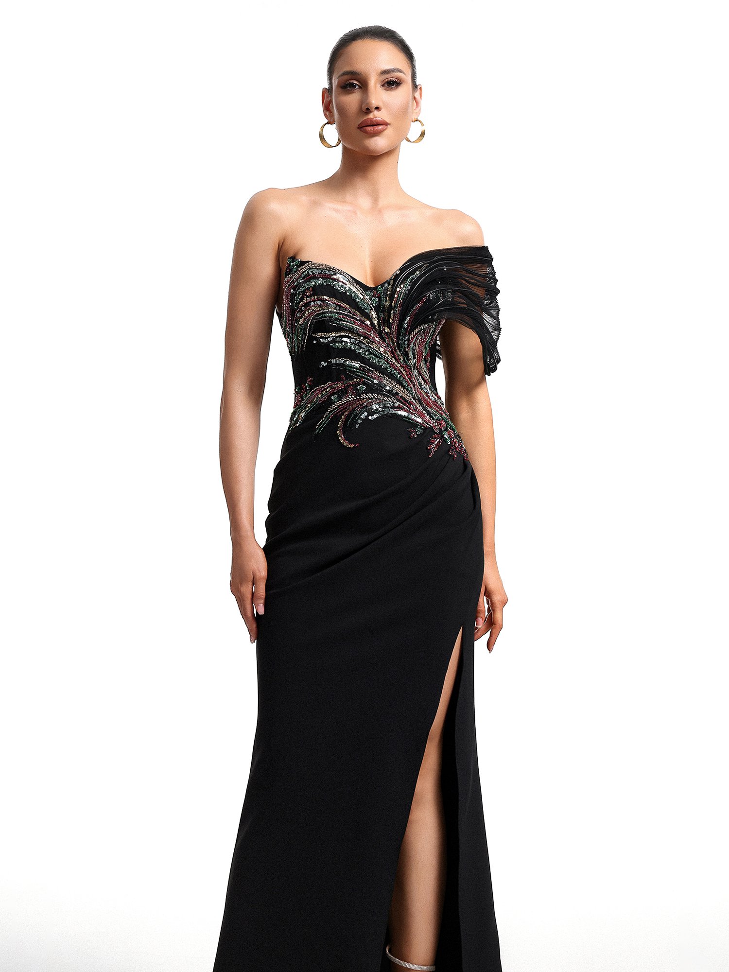 Stolen Strapless Sequin Embroidered Slit Bandage Maxi Dress