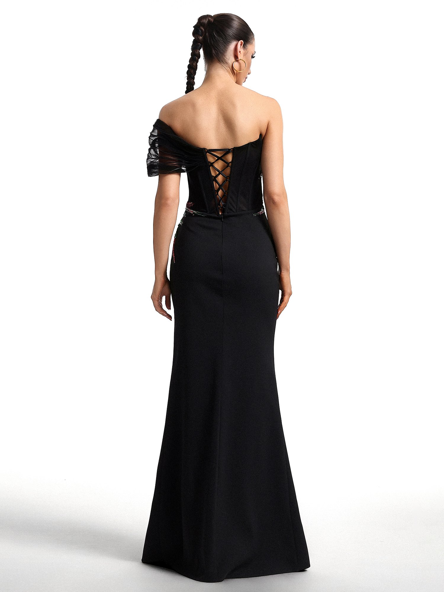 Stolen Strapless Sequin Embroidered Slit Bandage Maxi Dress