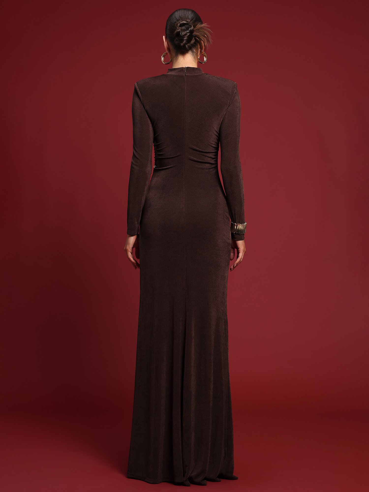 Ivy Contour Long Sleeve Gathered Knit Maxi Dress
