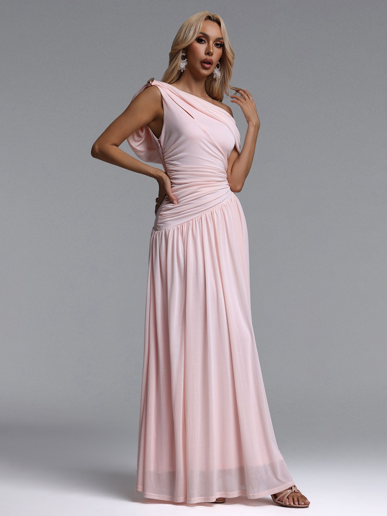 Salina Contour Sleeveless Asymmetric Cut Out Ruched Knit Maxi Dress