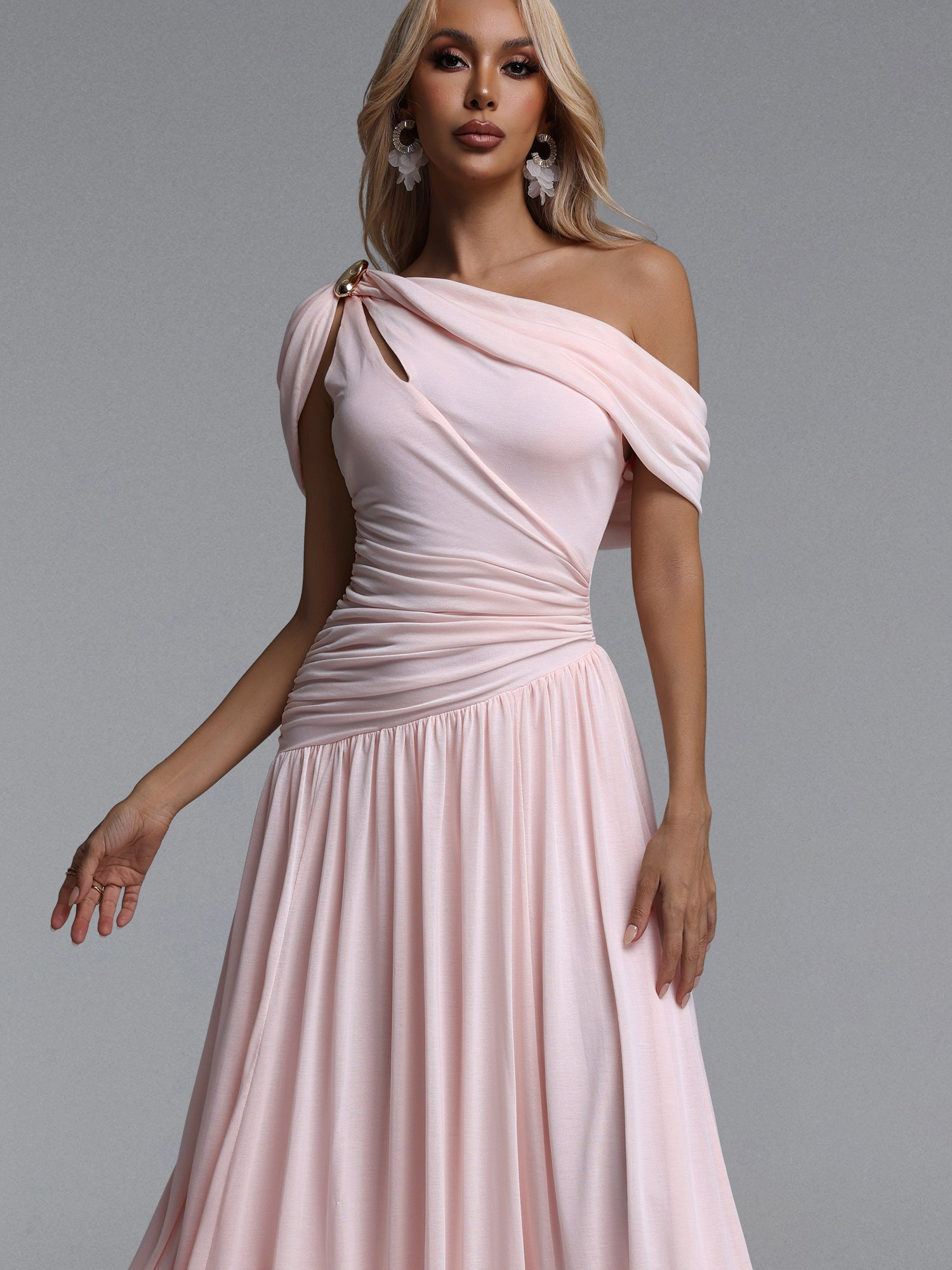 Salina Contour Sleeveless Asymmetric Cut Out Ruched Knit Maxi Dress