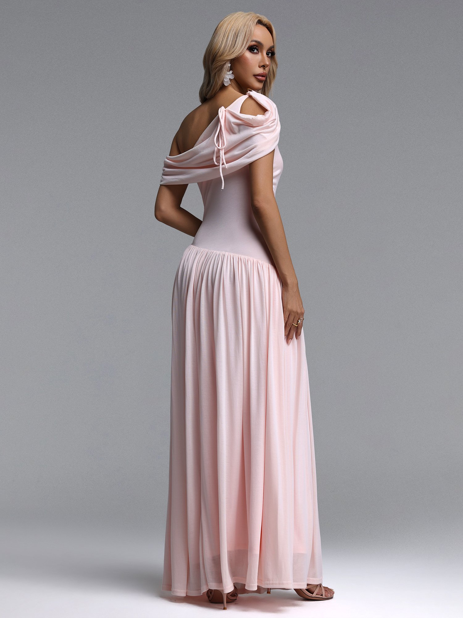 Salina Contour Sleeveless Asymmetric Cut Out Ruched Knit Maxi Dress