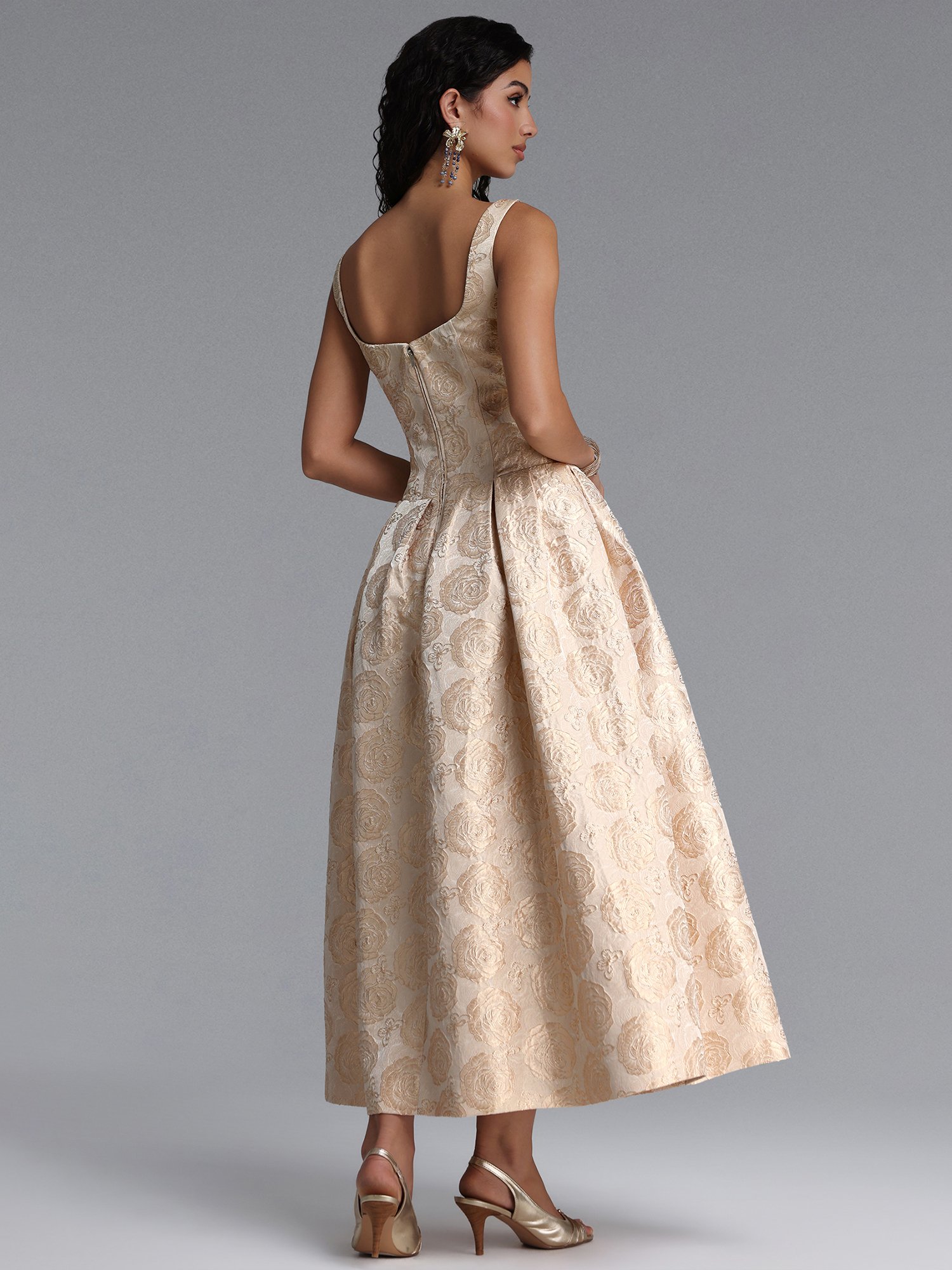 Rahel Square Neck Floral Jacquard Maxi Dress