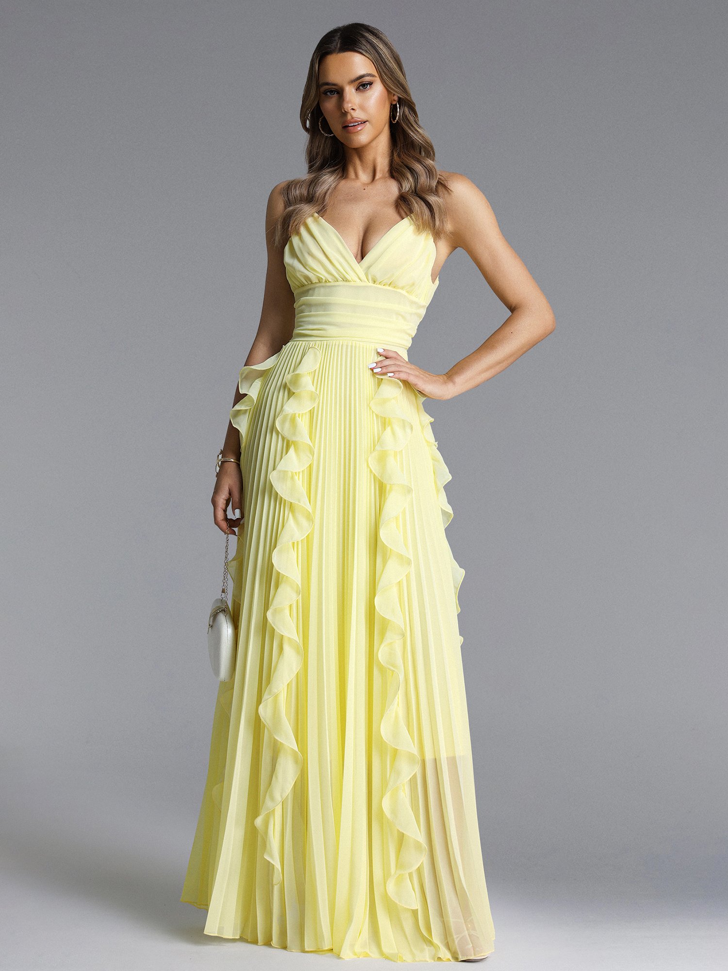 Viky Sleeveless Pleated Ruffle Maxi Dress