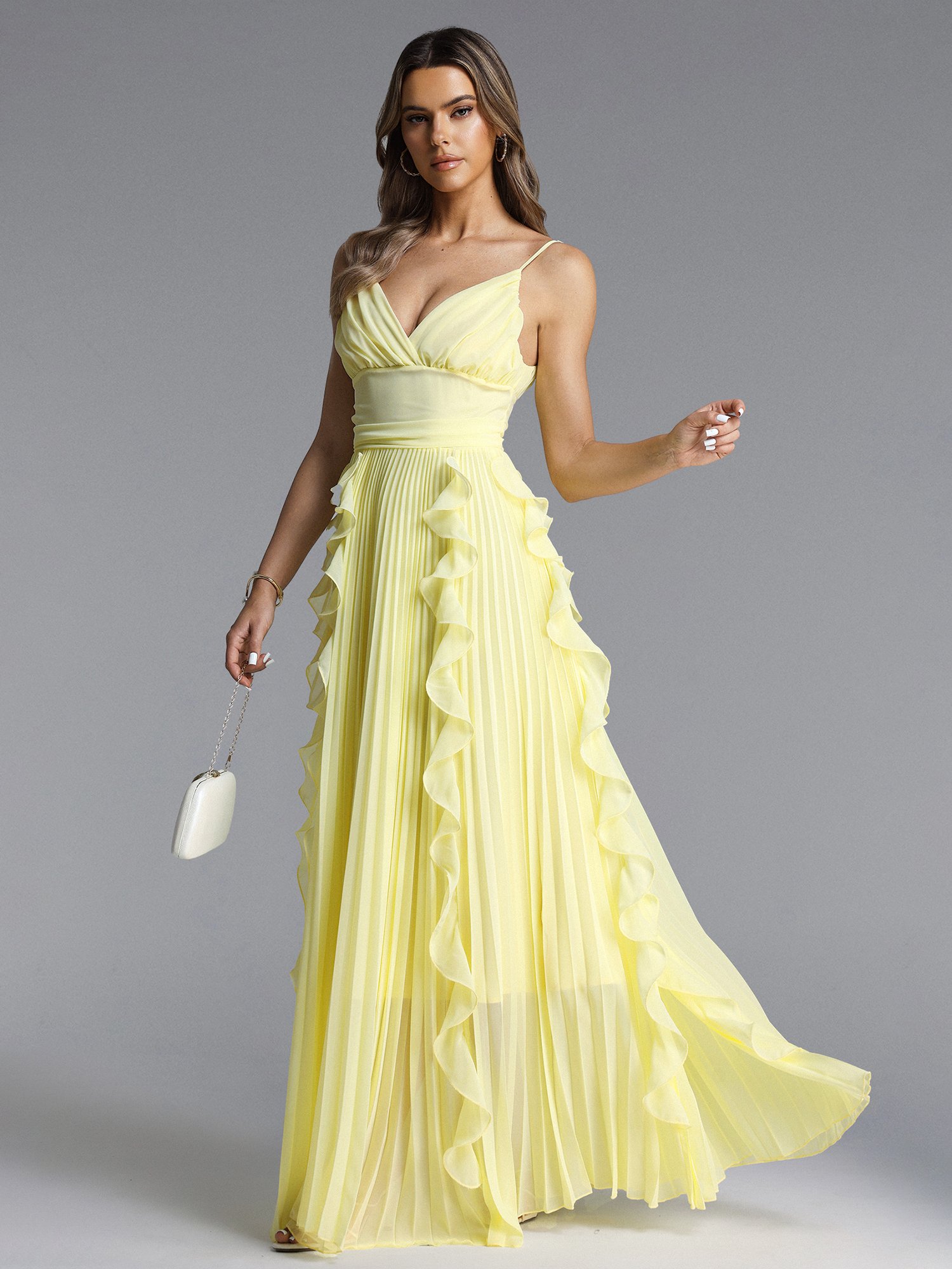 Viky Sleeveless Pleated Ruffle Maxi Dress