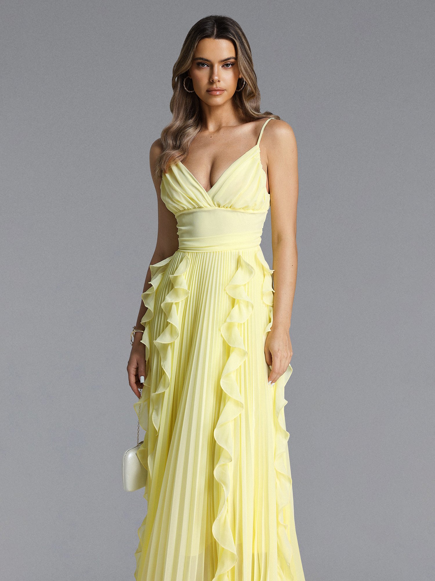 Viky Sleeveless Pleated Ruffle Maxi Dress