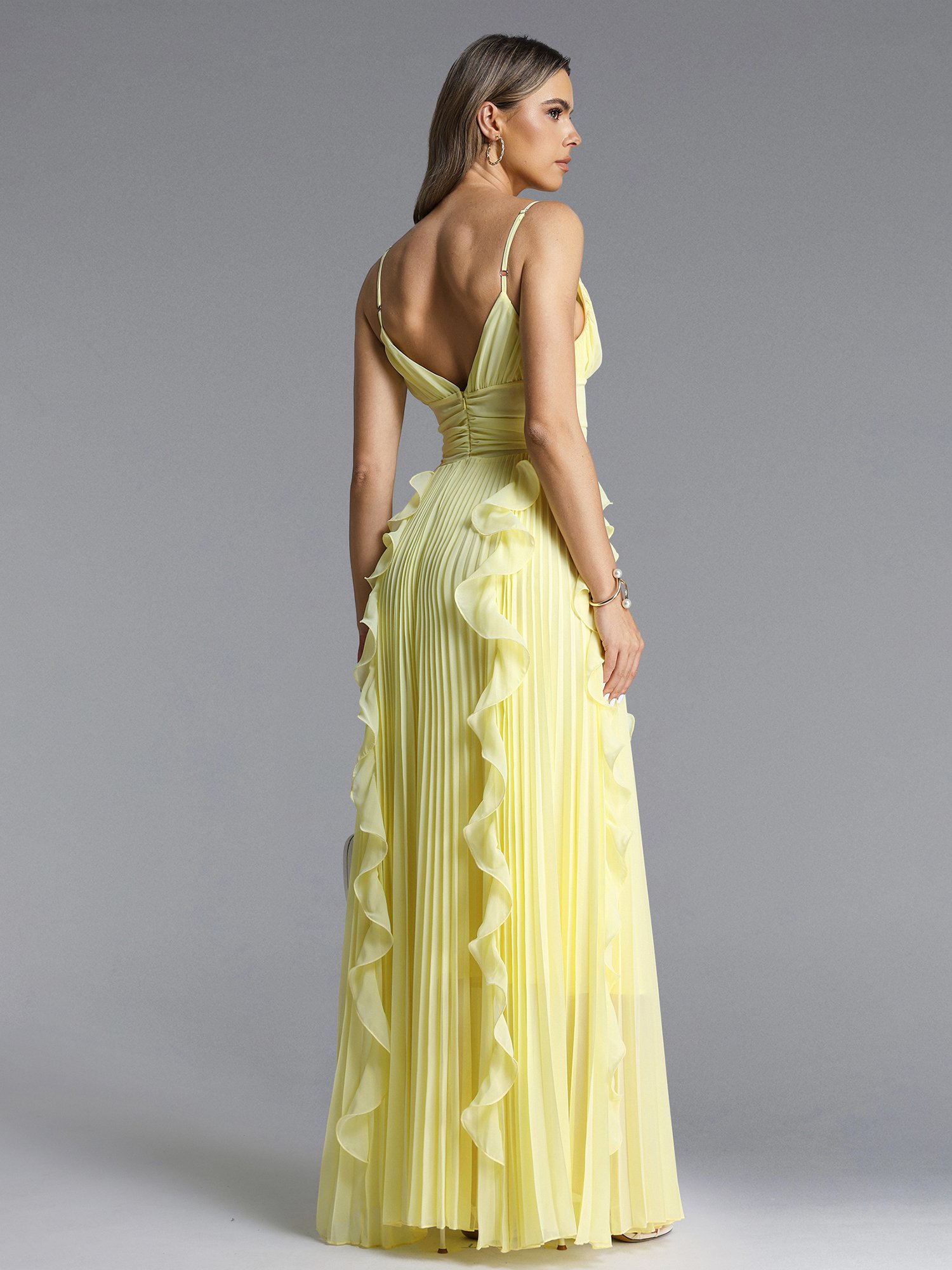 Viky Sleeveless Pleated Ruffle Maxi Dress