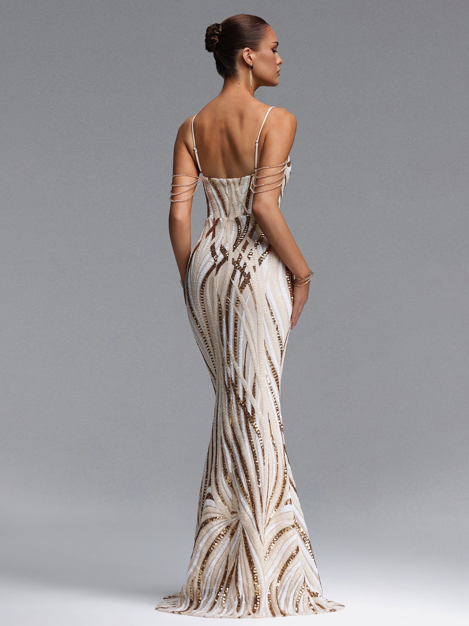 Gemma Contour V Neck Sequin Stripe Maxi Dress