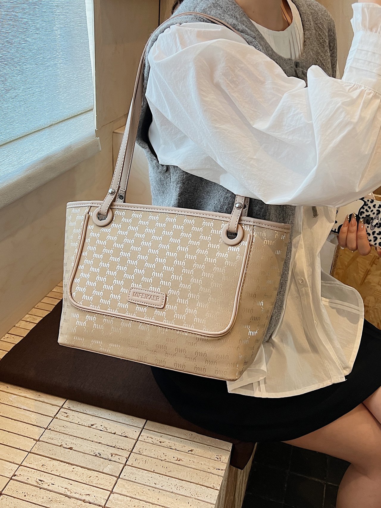 Khaki Monogram Shoulder Bag
