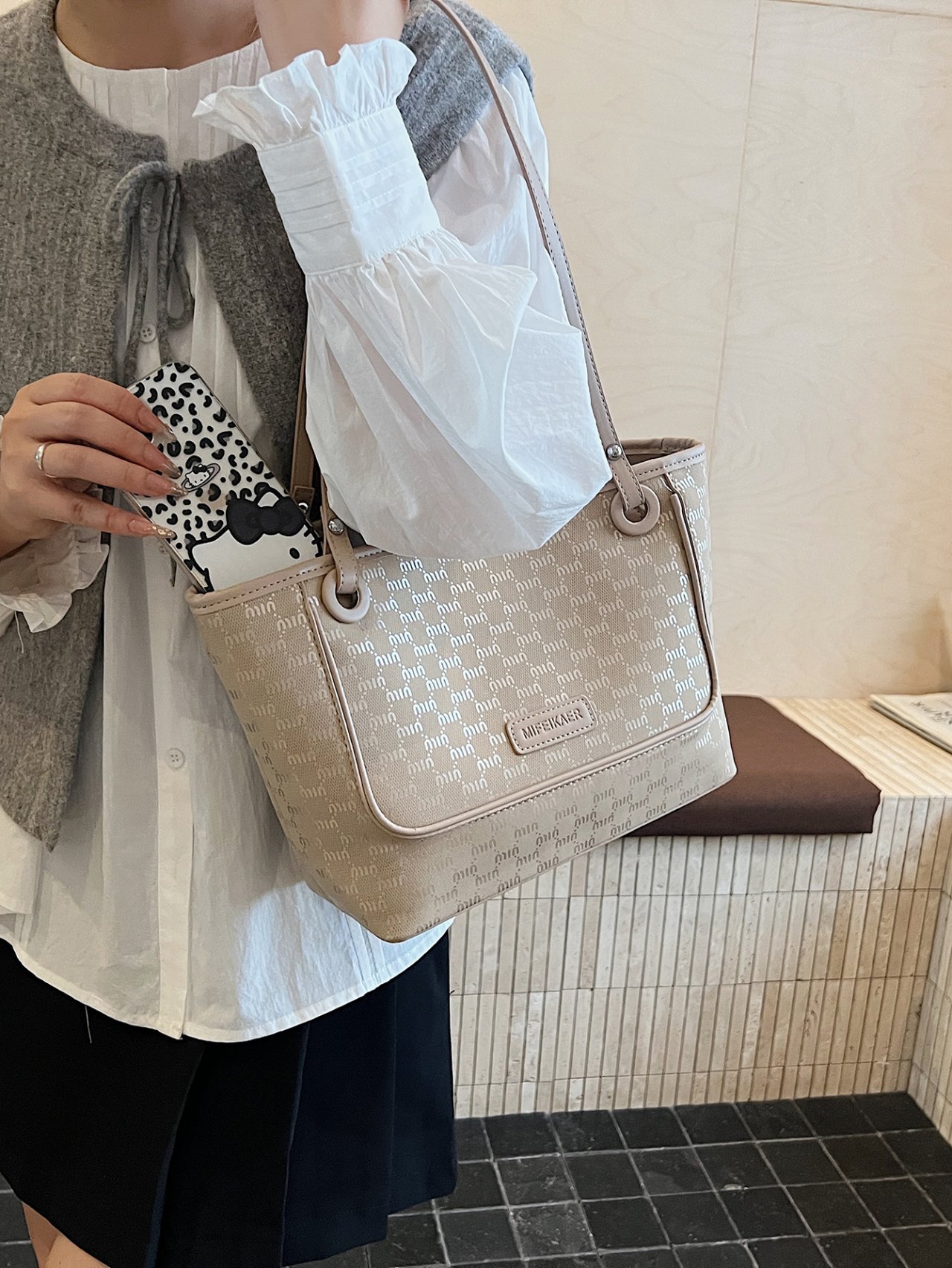 Khaki Monogram Shoulder Bag