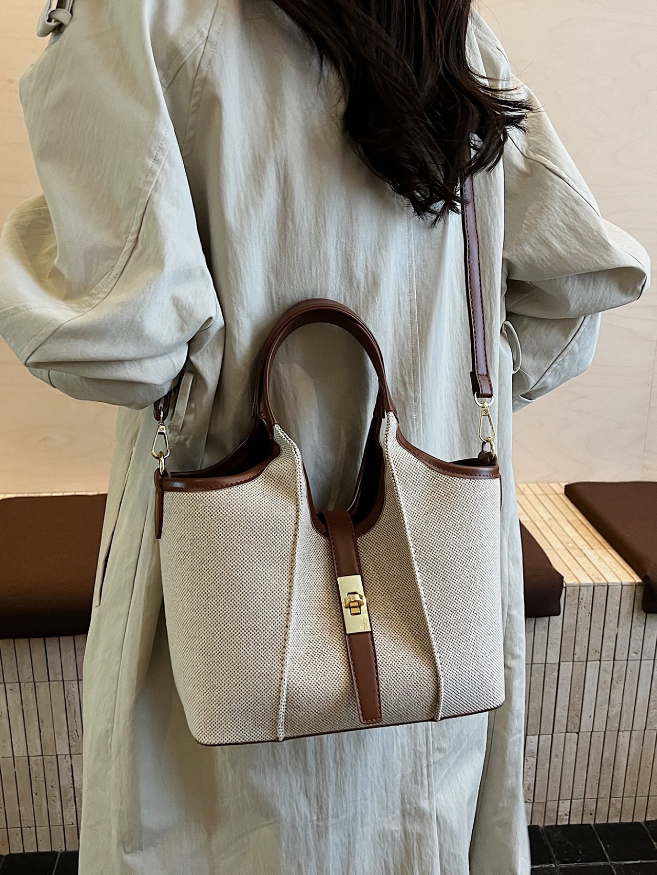 Brown Canvas Crossbody Bag 