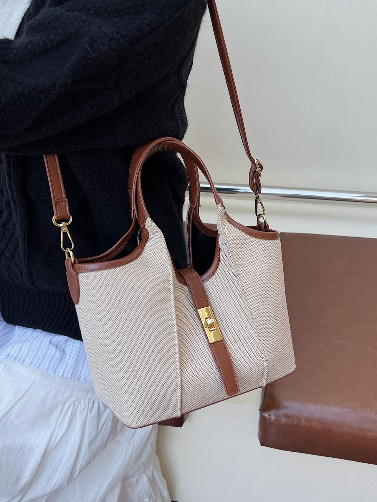 Brown Canvas Crossbody Bag 