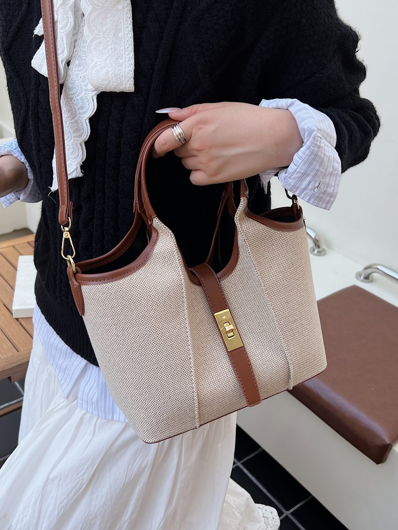 Brown Canvas Crossbody Bag 