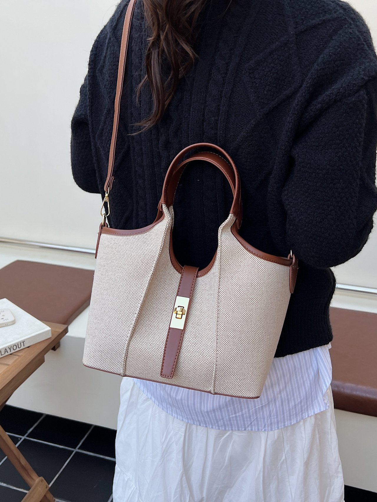 Brown Canvas Crossbody Bag 