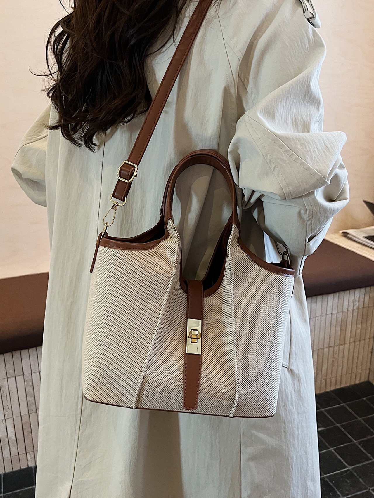 Brown Canvas Crossbody Bag 