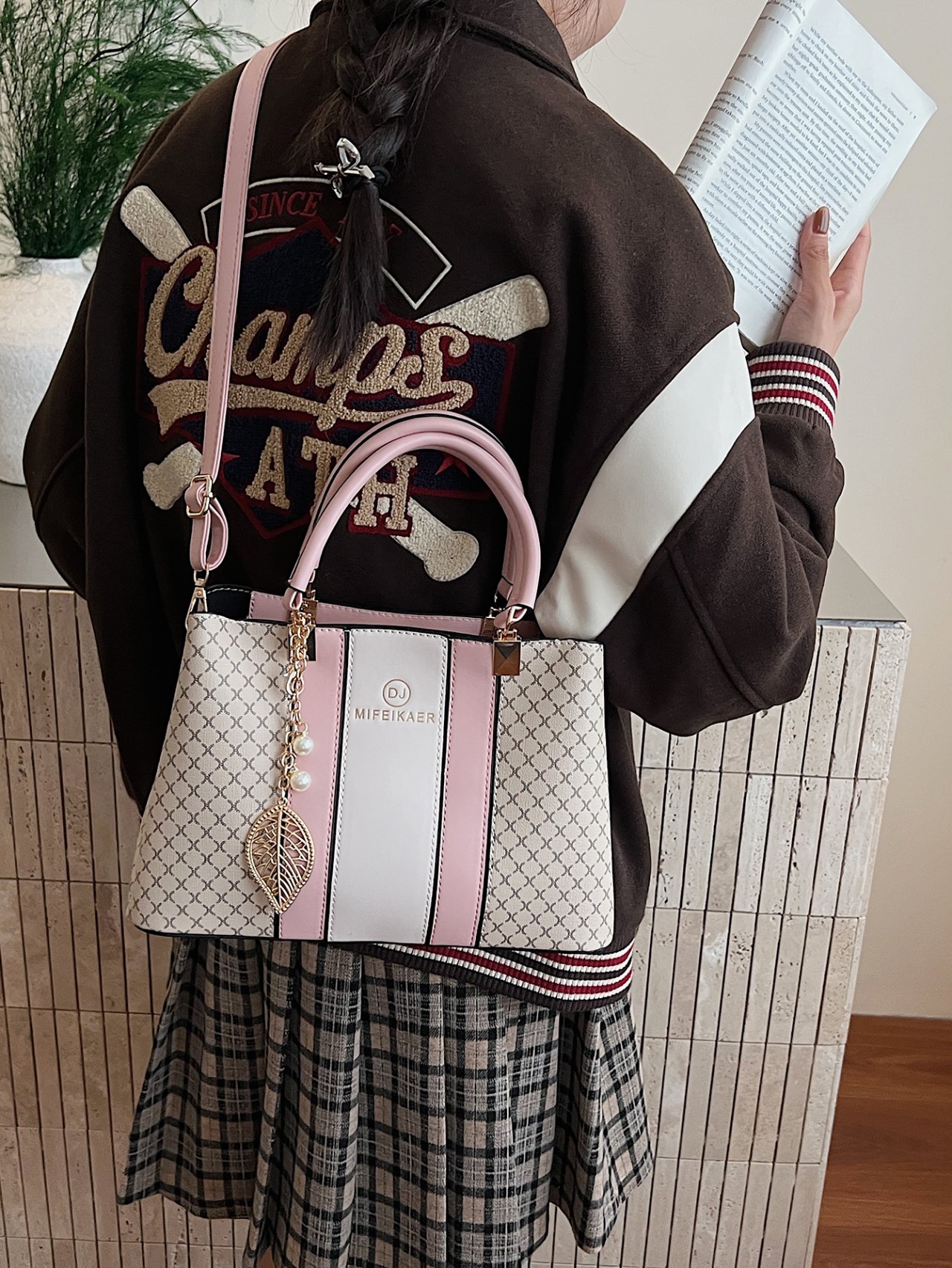 Pink Crossbody Bag with Signature Print