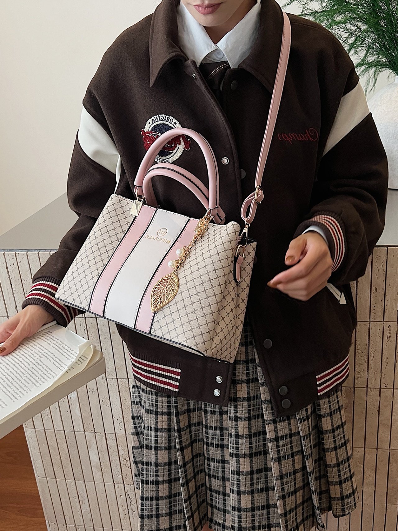 Pink Crossbody Bag with Signature Print