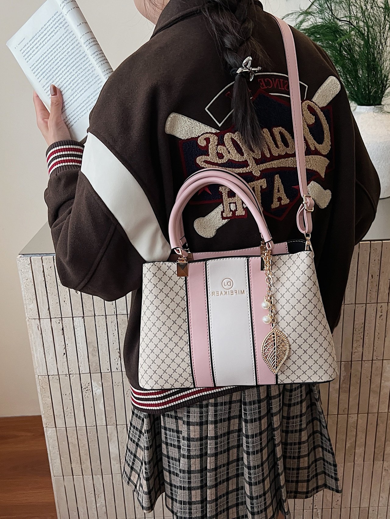 Pink Crossbody Bag with Signature Print