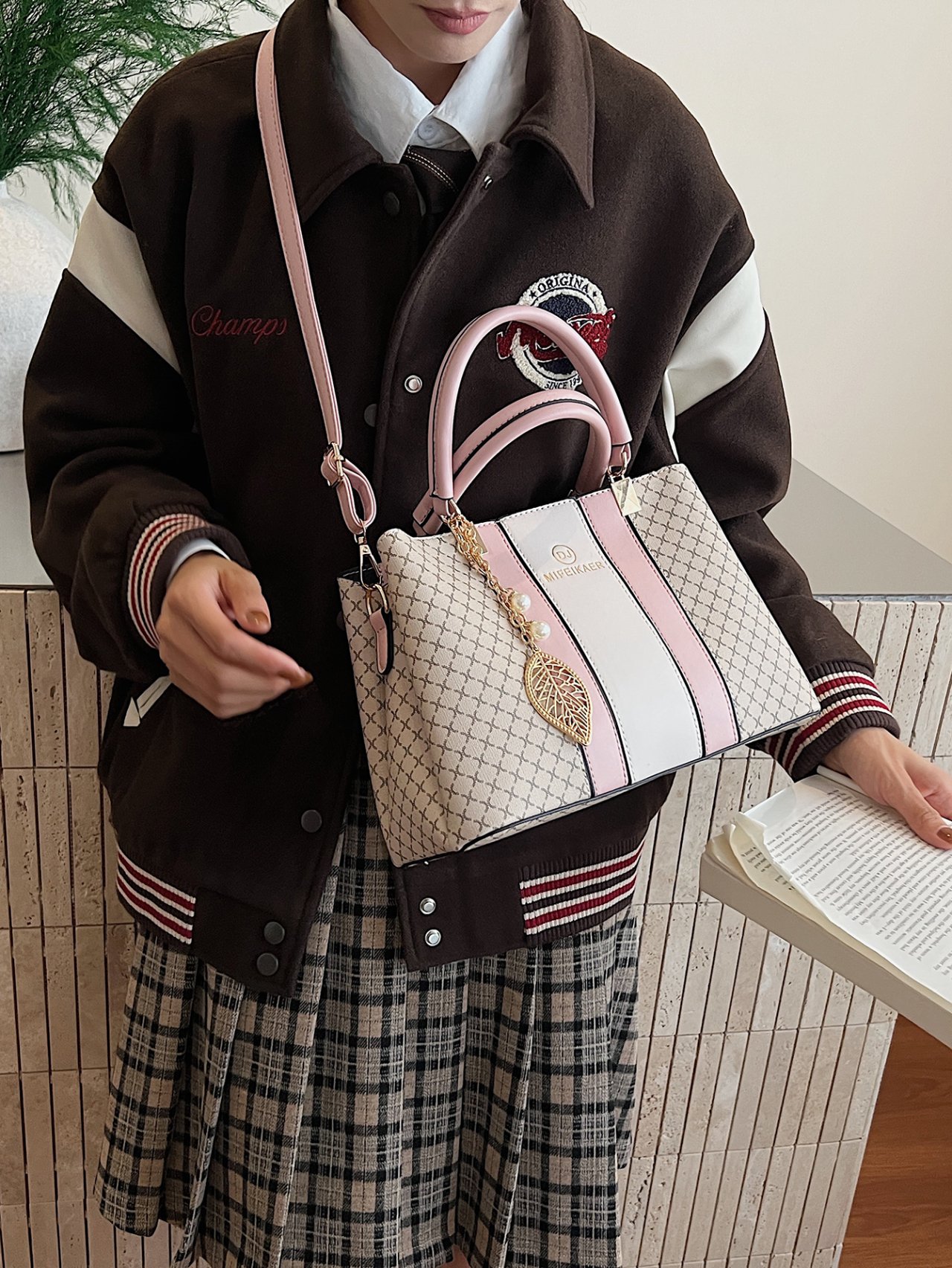 Pink Crossbody Bag with Signature Print