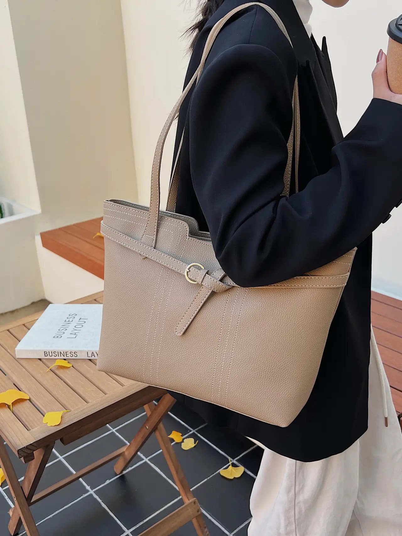 Khaki Plain Shoulder Bag
