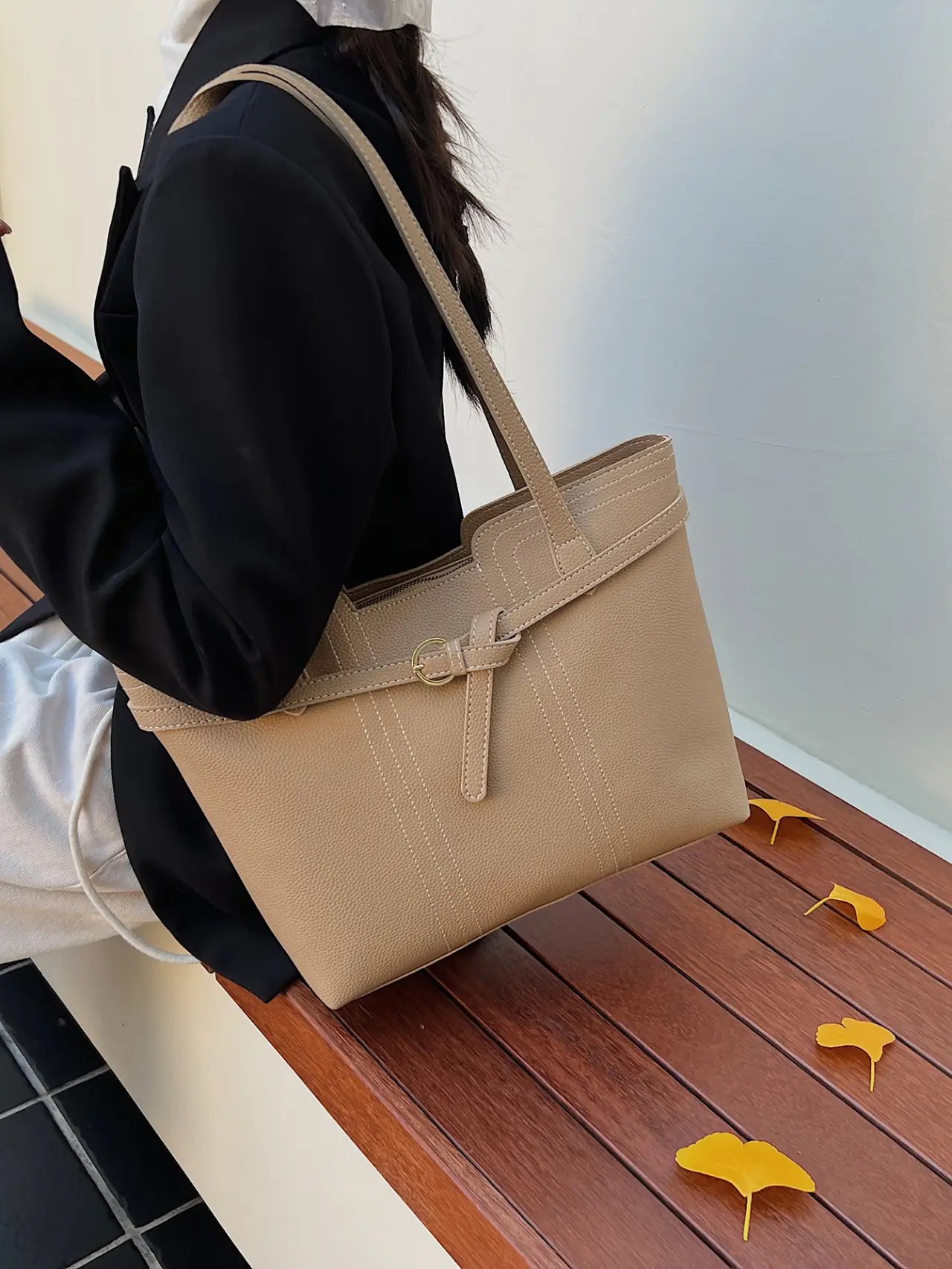 Khaki Plain Shoulder Bag