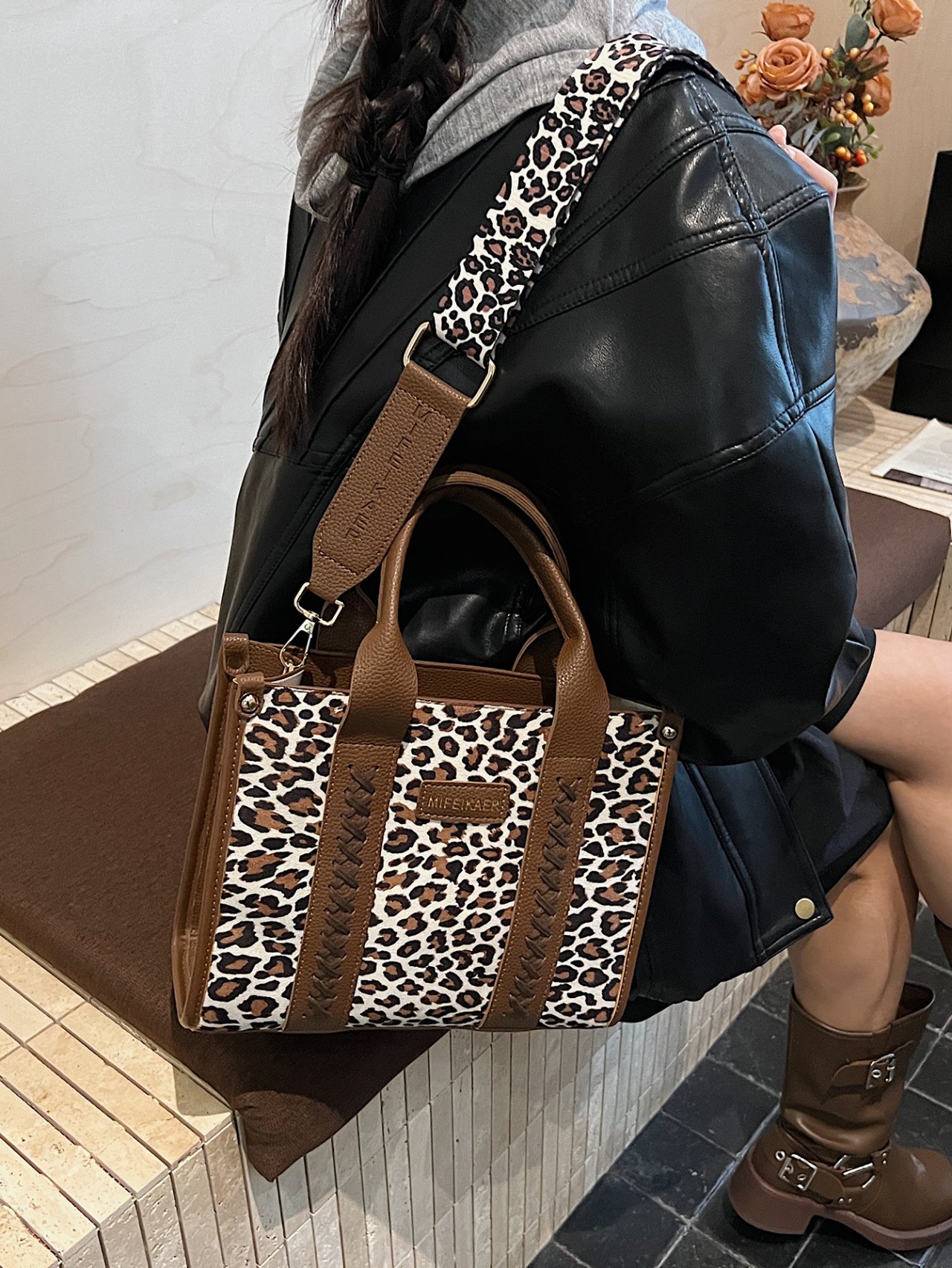 Leopard Print Tote Crossbody Bag