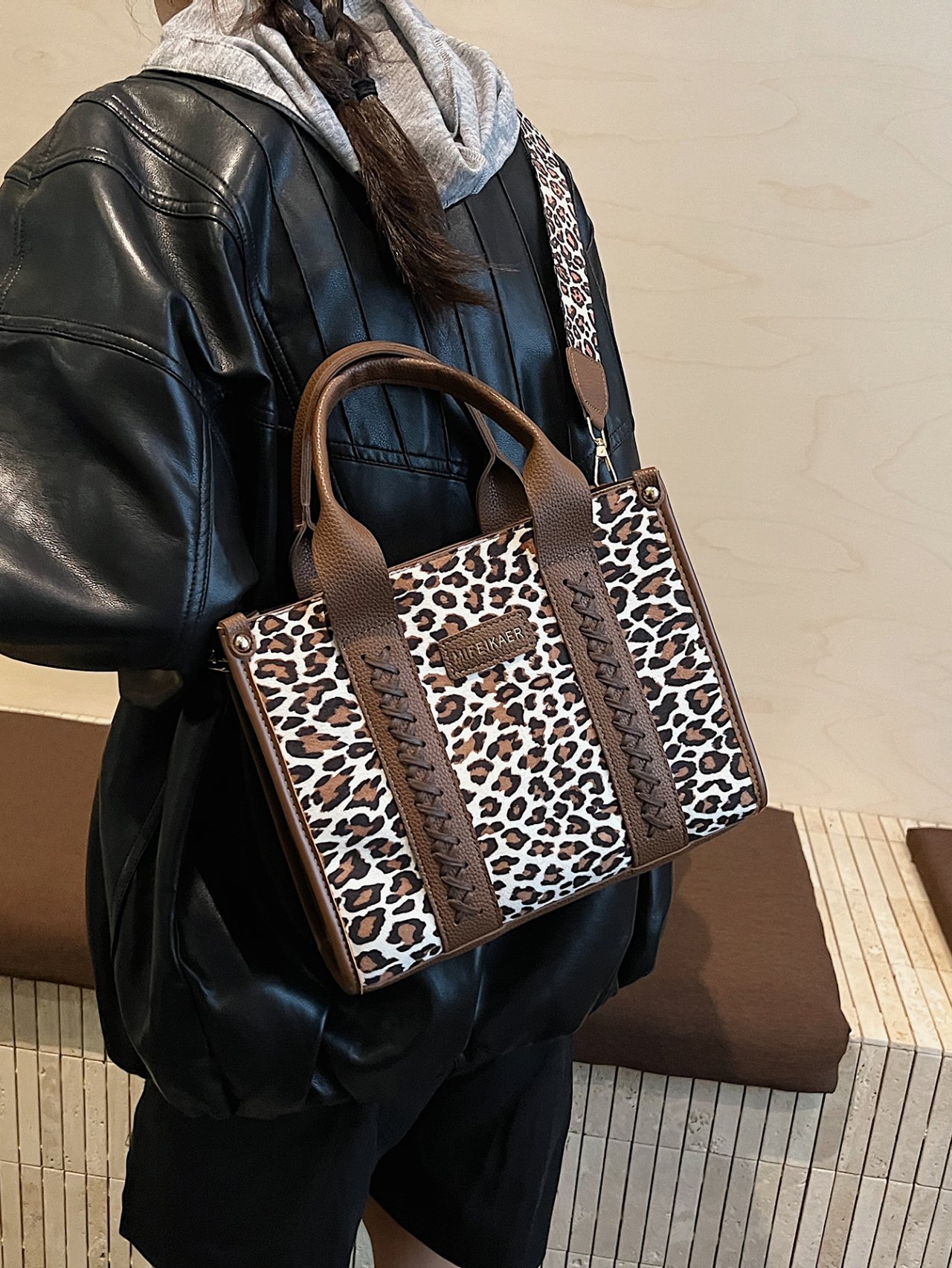Leopard Print Tote Crossbody Bag