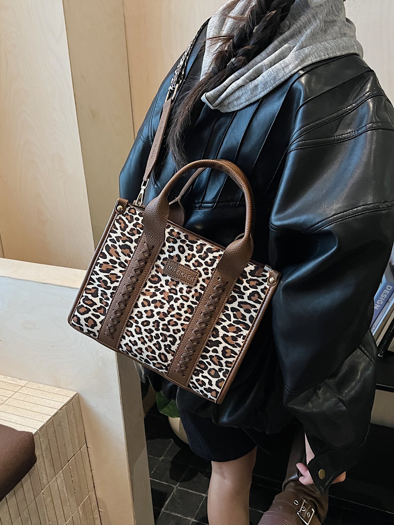 Leopard Print Tote Crossbody Bag